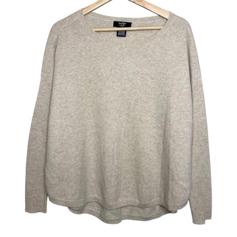 Lord & Taylor Cashmere Sweater Old Money Quiet Luxury Minimalist M Petite Beige